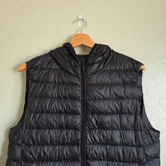 Elfjoy Duck Down Long Hooded Puffer Jacket Vest Black Sz Women's Large Full Zip - Picture 3 of 11